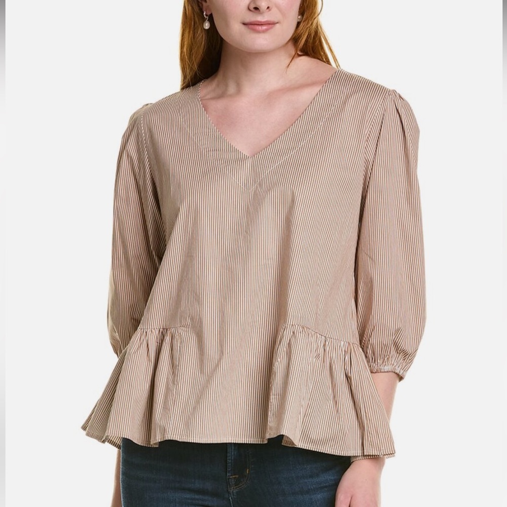 Duffield Lane Heidi Top in Carmel Pinstripe NWOT Size Small